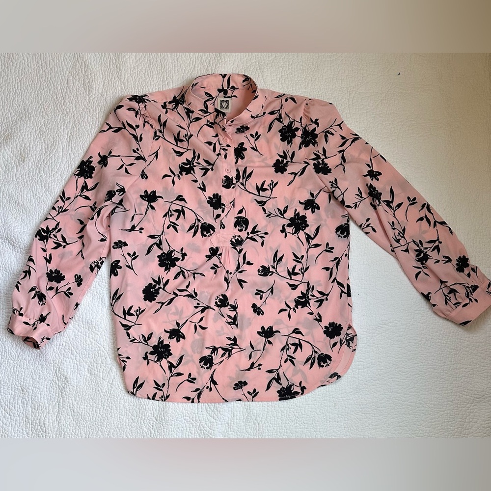 Anne Klein Pink and Black Floral Shirt